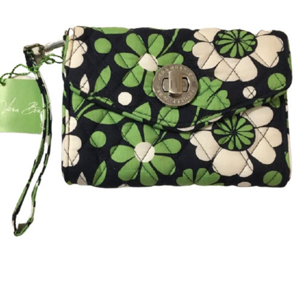 Vera Bradley Lucky You Wristlet NWT Black Lime White Polka Dot Floral